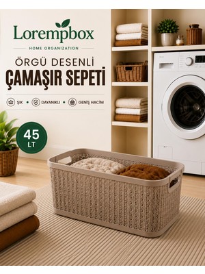 Lorempbox 45 Lt Örgü Desenli Çamaşır Sepeti Bej