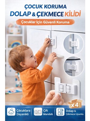 Doori Çocuk Güvenlik Dolap ve Çekmece Kilidi 4 Adet – Mandallı Bebek Koruma Kilidi