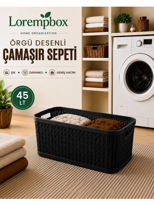 Lorempbox 45 Lt Örgü Desenli Çamaşır Sepeti Siyah