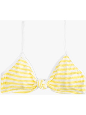 Koton Koton x Sibil Çetinkaya - Düğüm Detaylı Ince Askılı Dokulu Çizgili Bikini Üstü