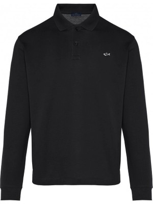 Paul & Shark Erkek Normal Kalıp Pamuklu Pike Kumaşlı Logo Nakışlı Kısa Kollu Siyah Polo Yaka T-Shirt 99311003-011