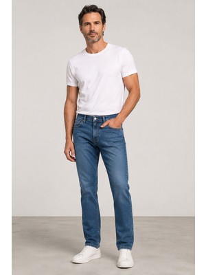 Bihan Store Erkek Slim Fit Esnek Denim Jean Pantolon Mc Clap 008-MAVI