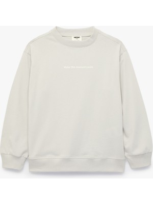 Koton Pamuklu Uzun Kollu Bisiklet Yaka Baskılı Sweatshirt