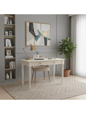 Roys Ahşap 100 cm Masif Krem Tornalı Çalışma Masası