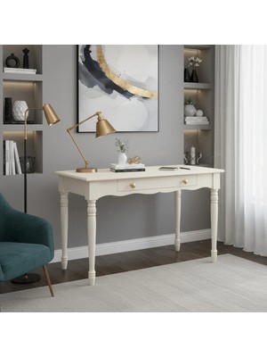 Roys Ahşap 120 cm Masif Krem Tornalı Çalışma Masası