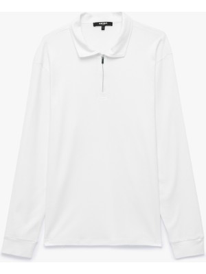 Koton Pamuklu Uzun Kollu Yarım Fermuarlı Polo Yaka Sweatshirt