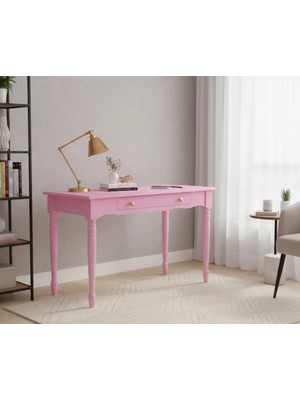Roys Ahşap 120 cm Masif Pembe Tornalı Çalışma Masası