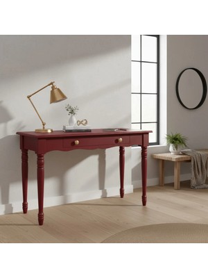 Roys Ahşap 120 cm Masif Kırmızı Tornalı Çalışma Masası