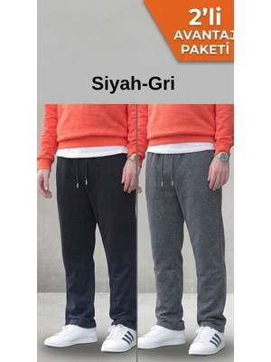 Osyday Erkek 2’li Paket Yazlık 2 Iplik Rahat Kalıp Eşofman Altı Siyah ve Koyu Gri