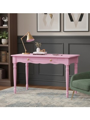 Roys Ahşap 100 cm Masif Pembe Tornalı Çalışma Masası