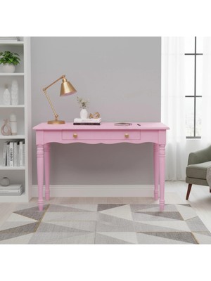 Roys Ahşap 110 cm Masif Pembe Tornalı Çalışma Masası