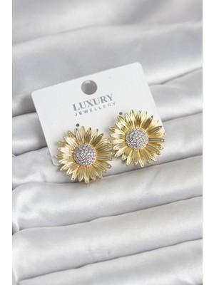 Solmazlar Online Papatya Model Zirkon Taşlı Pirinç Gold Renk Kadın Küpe
