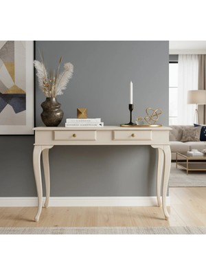 Roys Ahşap 110 cm Masif Lükens Krem Çalışma Masası
