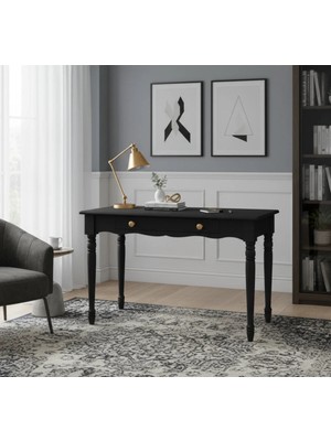 Roys Ahşap 110 cm Masif Siyah Tornalı Çalışma Masası