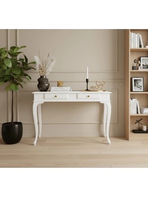 Roys Ahşap 110 cm Masif Lükens Beyaz Çalışma Masası