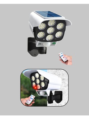 Bezos Güneş Enerjili Kamera Görünümlü Hareket Sensörlü LED Duvar Lambası Uzaktan Kumandalı