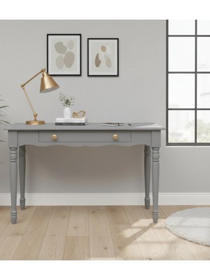Roys Ahşap 120 cm Masif Gri Tornalı Çalışma Masası