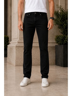 Ser Joven Erkek Siyah Regular Fit Boru Paça Likralı Jean Pantolon