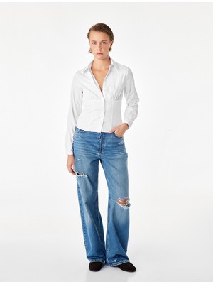 Koton Slim Fit Uzun Kollu Korse Detaylı Poplin Gömlek