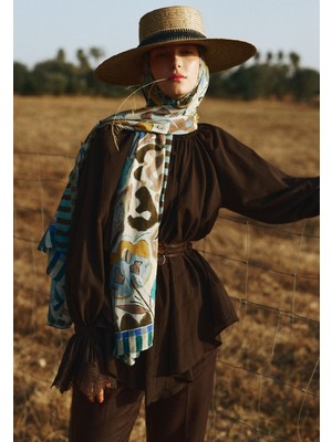 Fresh Scarfs Art In Flora Desen Rami Viskon Şal Mavi
