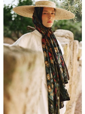 Fresh Scarfs Floral Whimsy Desen Rami Viskon Şal Siyah