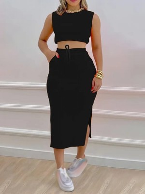 Efnaz Style Kadın Iki Iplik Crop Etek Ikili Takım