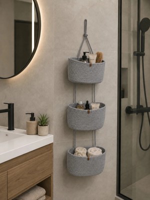 Miessa 3’lü Askılı Banyo Düzenleyici Sepet, Asılabilir Banyo Sepet ,