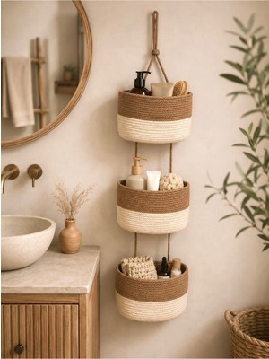Miessa 3lü Askılı Banyo Düzenleyici Sepet, Hasır Sepet,