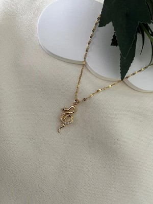 Nergis Collection Çelik Yılan Zirkon Kadın Kolye