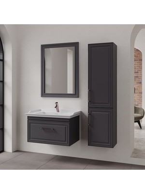 Esranın Dünyası 80 cm Antrasit Renkli Modern Banyo Tasarımı