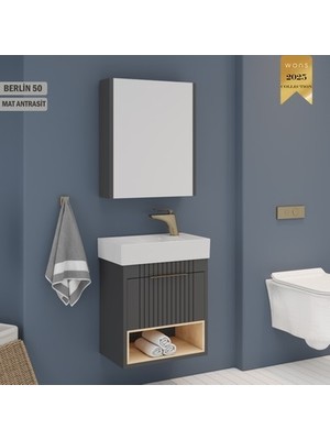 Esranın Dünyası 50 cm Antrasit Renk Banyo Dolabı ile Şıklık