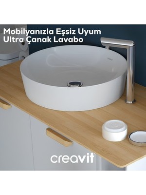 Esranın Dünyası Yuvarlak Beyaz Deliksiz Lavabo, 45 cm Boyutunda