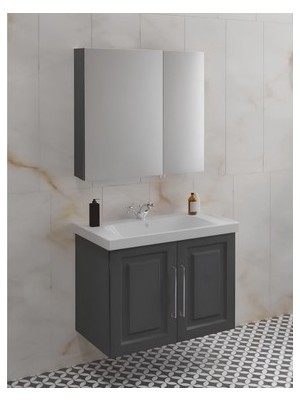 Esranın Dünyası Antrasit Renkli 65 cm Banyo Dolabı Takımı