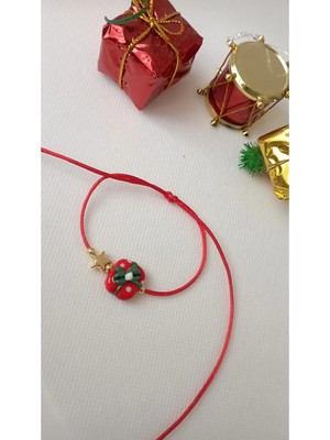 Nergis Collection Murano Cam Kırmızı Hediye Paketi Yıldız Detaylı Kırmızı Ip Bileklik