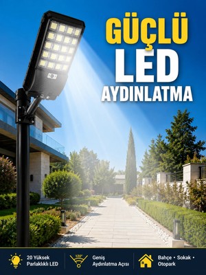My Best Store Hareket Sensörlü Solar LED Aydınlatma 3 Modlu Uzaktan Kumandalı Bahçe Lambası