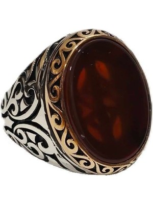Hasyılmaz Kahverengi Taş Motifli 925 Ayar Gümüş Yüzük 13,65 Gram