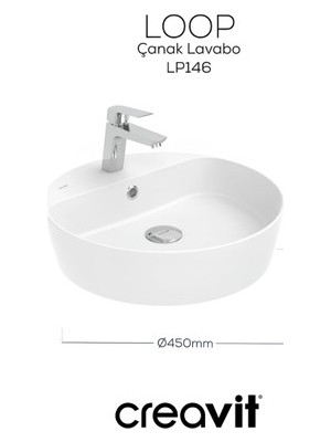 Esranın Dünyası Creavit Loop Oval Beyaz Delikli Lavabo 45 cm