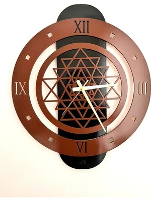 Dekmar Sri Yantra Kutsal Geometri Dekoratif Duvar Saati Kahverengi 60X50 cm