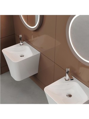 Esranın Dünyası Delikli Monoblok Lavabo 45 cm Beyaz Renk Modern Tasarım