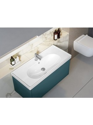 Esranın Dünyası Mat Siyah Renkli Etajerli Seramik Lavabo, 100 cm