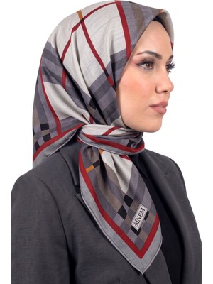 Hadiora Kadın Gri Ekose Desenli Pamuklu Dikişli Yazma