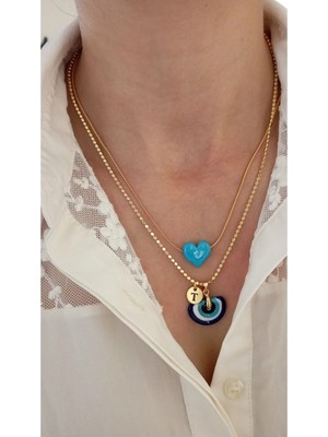 Nergis Collection Murano Gökkuşağı - Mavi Kalp Kolye