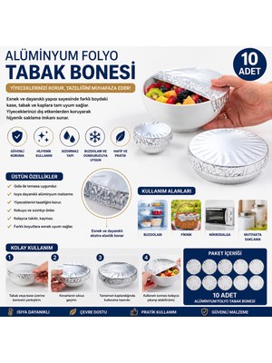 Doori 10 Adet Alüminyum Folyo Tabak Bonesi Elastik Gıda Koruma Kapağı Streç Kapak Kase ve Tabak Örtüsü