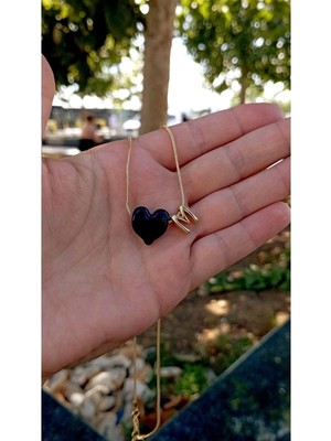 Nergis Collection Murano Siyah Kalp Kolye