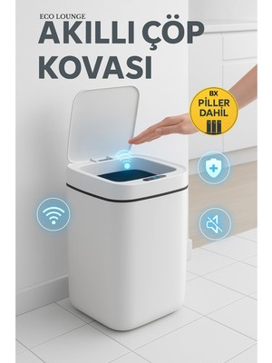 Eco Lounge Akıllı Çöp Kovası, Büyük Boy 20 Litre, Uv Işık ve Sensörlü, Haraket Algılayan, Sessiz Kapak