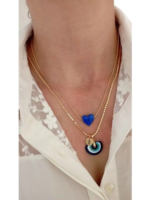 Nergis Collection Murano Nazar - Lacivert Kalp Kolye