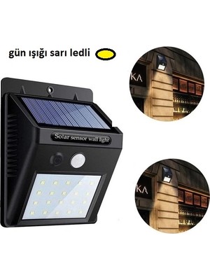 Eco Lounge Sarı Gün Işıklı Solar Lamba - 20 LED - Dış Mekan Duvar Tipi
