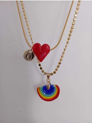Nergis Collection Murano Kalp - Gökkuşağı Kolye