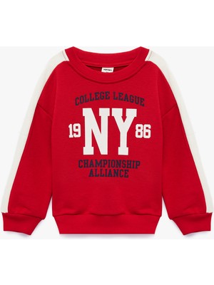 Koton Pamuklu Uzun Kollu Bisiklet Yaka Baskılı Sweatshirt