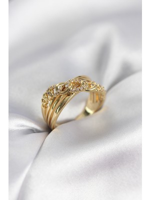 Die Grup Gold Renk Zirkon Taşlı Zincir Model Kadın Yüzük 5886